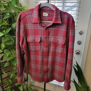 Fair Harbor Dunewood Flannel Shirt Mens Medium Red Grey Plaid Recycled Blend